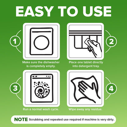 Renuv® Heavy Duty Dishwasher Cleaner & Deodorizer Tablets, Descaler, Deep Cleaning, Natural Odor & Smell Remover, Calcium, Limescale, Hard Water Marks, Grease, Septic Safe Pods (12 Tabs 1 Yr Supply)