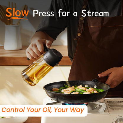 TrendPlain 16oz/470ml Glass Olive Oil Sprayer for Cooking - 2 in 1 Olive Oil Dispenser for Kitchen Gadgets, Air Fryer, Salad, and BBQ - Black