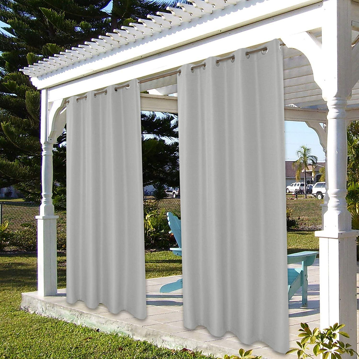 BONZER Outdoor Curtains for Patio Water Resistant Heavy Privacy Sunlight Blocking Grommet Outside Curtains for Porch, Pergola, Gazebo, 1 Panel, 54W x 120L inch, Silver