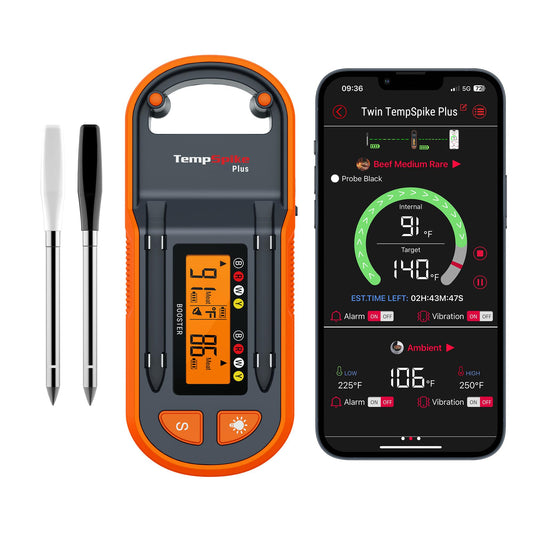 ThermoPro TempSpike Plus 600ft Wireless Meat Thermometer with 2 Color-Coded Probes, Bluetooth Meat Thermometer with LCD-Enhanced Booster for Food Cooking Grill Smoker, Fathers Day Gift for Him