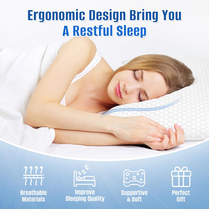 CushyOasis Shredded Memory Foam Pillow for Sleeping, Cooling Bed Pillows Set of 2, Adjustable Pillows for Side, Back, Stomach Sleepers with Washable Pillowcase (Queen Size, Grey)