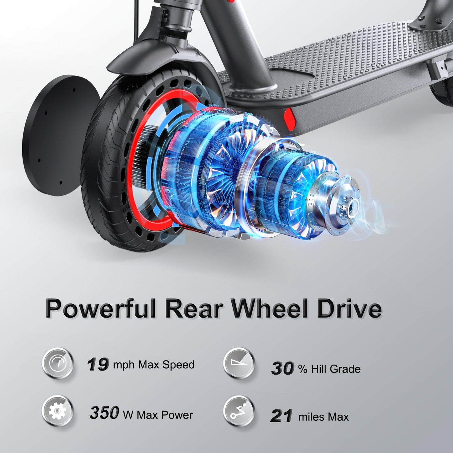 Roinside Electric Scooter Adults - 8.5" Solid Tires/350W Motor, 19 MPH Digital Display, Up to 21 Miles Long-Range Commuting Folding E-Scooter with Dual Braking System and App Control