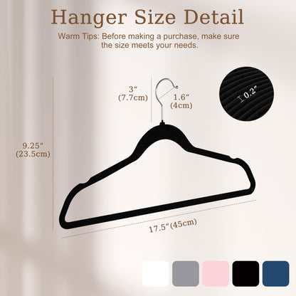 GETORO Velvet Hangers 30 Pack, Non Slip Space Saving Clothes Hangers with Metal Hooks, Black Felt Hangers, Heavy Duty Flocked Hanger, 17.5”W x 0.2”D x 9.25”H