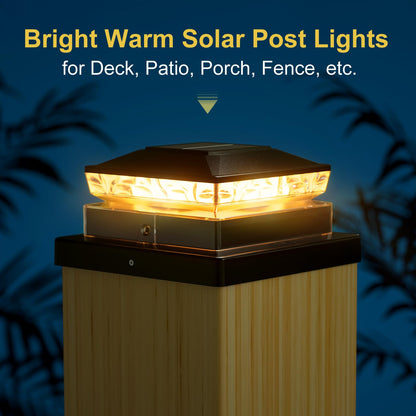 Solar Post Cap Light 8 Packs, Waterproof Solar Powered Fence Light, 4x4 IP65 Black Outdoor Post Solar Lights for Deck Garden & Patio Lights for 3.5x3.5,4x4,5x5 Wood & Vinyl Posts Warm White Lighting