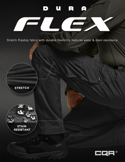 CQR Men's Flex Ripstop Tactical Pants, Water Resistant Stretch Cargo Pants, Lightweight EDC Hiking Work Pants, Dura Flex Mag Pocket Black, 36W x 30L