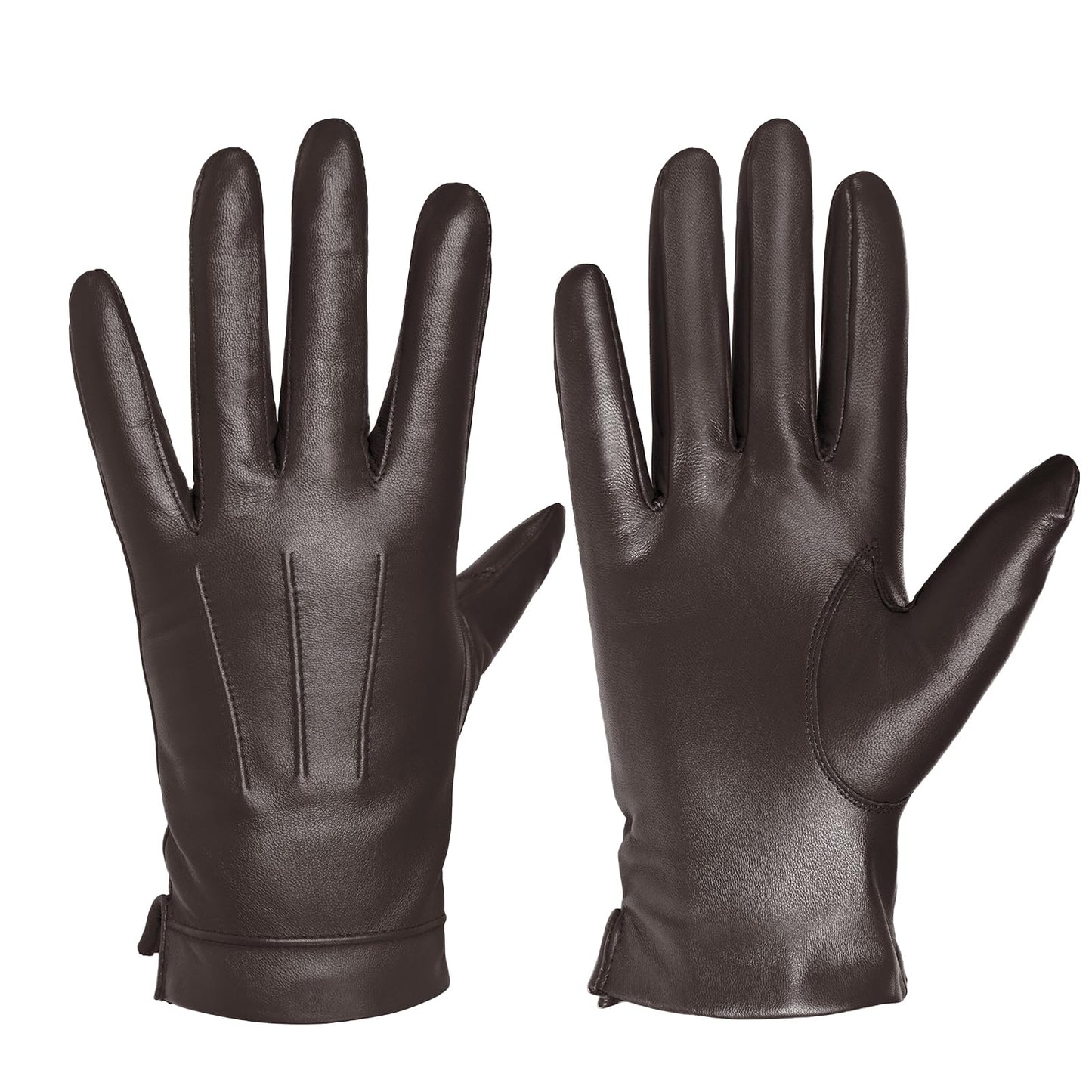 Harssidanzar Mens Leather Gloves Genuine Sheepskin Cashmere Lined Warm Touchscreen Texting Gloves SM052US (Brown(touchscreen), L)