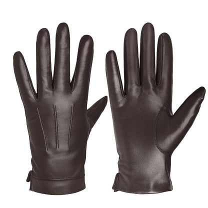 Harssidanzar Mens Leather Gloves Genuine Sheepskin Cashmere Lined Warm Touchscreen Texting Gloves SM052US (Brown(touchscreen), L)