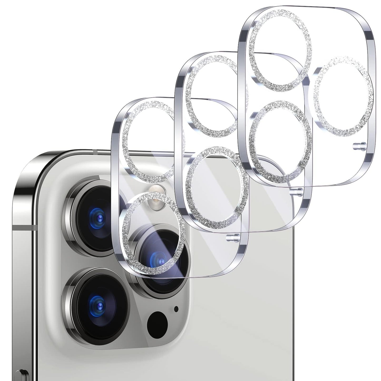 UniqueMe 3 Pack Compatible for iPhone 14 Pro Max/iPhone 14 Pro Camera Lens Protector,[[Scratch-Resistant] Case Friendly]- Silver