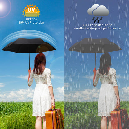 GAOYAING Compact Automatic Travel Umbrella with Case, Mini Small Folding Sun UV, Pocket Purse Umbrella Black