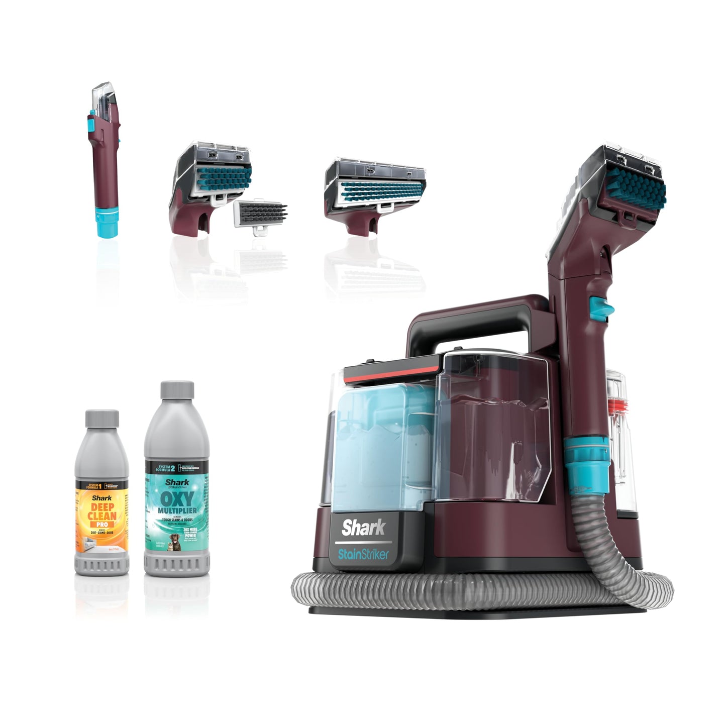 Shark Carpet Cleaner Machine, Portable Upholstery StainStriker, Spot, Odor & Stain Remover, 2 Carpet Cleaner Solutions, 3 Tools, Perfect for Pet Hair, Area Rugs, Couches, Burgundy, PX203BRN