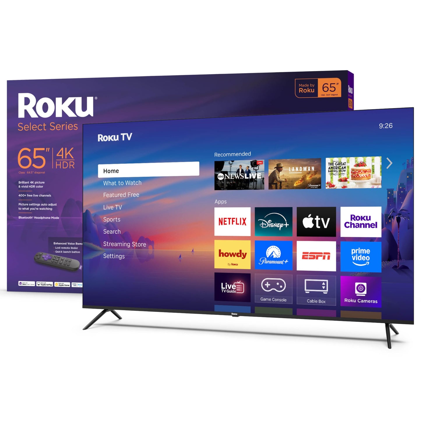 Roku Smart TV 2025 – 65-Inch Select Series, 4K HDR TV – RokuTV with Enhanced Voice Remote – Flat Screen LED Television with Wi-Fi for Streaming Live Local News, Sports, Family Entertainment