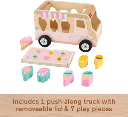 Fisher-Price Wood Toddler Toy Ice Cream Truck Shape Sorter Set, 9 Wooden Pieces for Developmental Play Kids Ages 18+ Months (Amazon Exclusive)