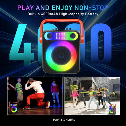 DFTRT Karaoke Machine with Two Wireless Microphones, Portable Bluetooth Speaker with Strobe Lights, Karaoke Machine for Adults & Kids, Karaoke Speaker Supports TF Card/USB, AUX in, FM, REC,TWS