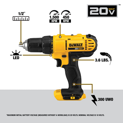 DEWALT 20V MAX Cordless Drill and Impact Driver, Power Tool Combo Kit , Includes 2 Batteries, Charger and Bag (DCK240C2)