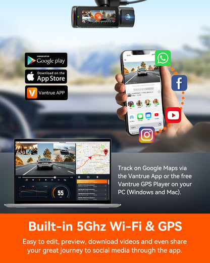 Vantrue N4 Pro 4K 3 Channel Dash Cam, STARVIS 2 IMX678 x PlatePix™ x HDR Night Vision, 4K+1080P+1080P Front Inside and Rear Dash Camera, Voice Control, WiFi, GPS, 24H Parking Mode, Support 512GB Max