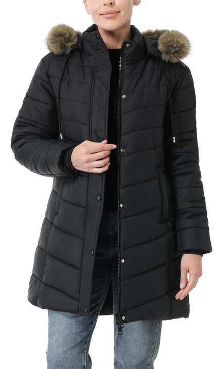 Women's Long Winter Puffer Coat Warm Thicken Fleece Lined Down Jacket Waterproof Detachable Hooded Parka