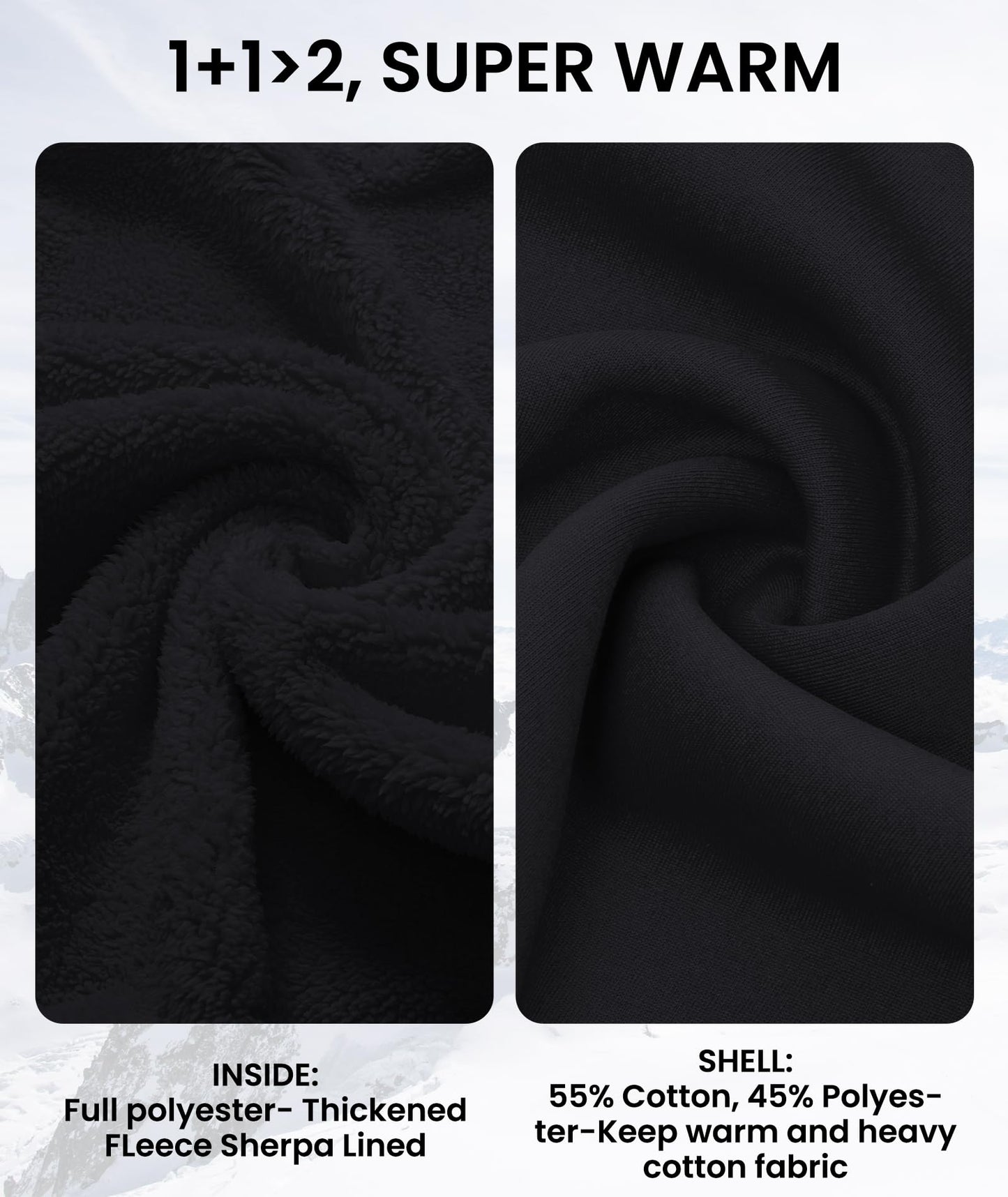 GEEK LIGHTING Hoodies for Men Heavyweight Fleece Sweatshirt - Full Zip Up Thick Sherpa Lined All black XL