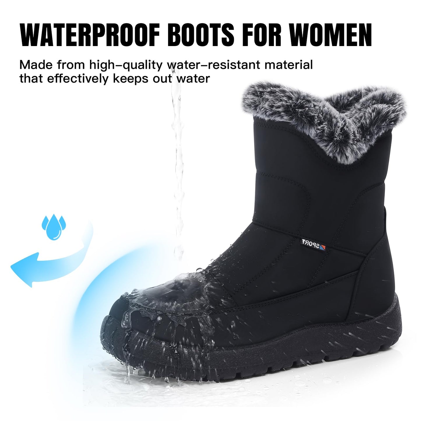 SHIBEVER Women's Snow Boots Winter: Waterproof Fur Lined Anti-Slip Ankle Booties Outdoor Comfortable Furry Women Snow Boot Black Size 7