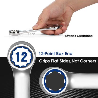 WORKPRO 12-piece Stubby Wrench Set, Metric 8-19mm, Cr-V Steel, Small Combination Wrenches Set with Premium Storage Case