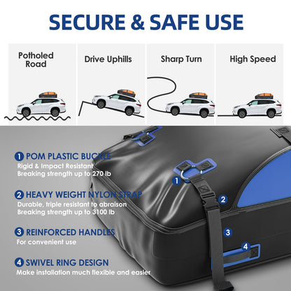 Car Rooftop Cargo Carrier Bag 20 Cubic Feet, 100% Waterproof Roof Bag Top Luggage Carrier for Any Vehicles with/Without Rack Cross Bar, Includes Anti-Slip Mat +4 Door Hooks +Storage Bag +Lock