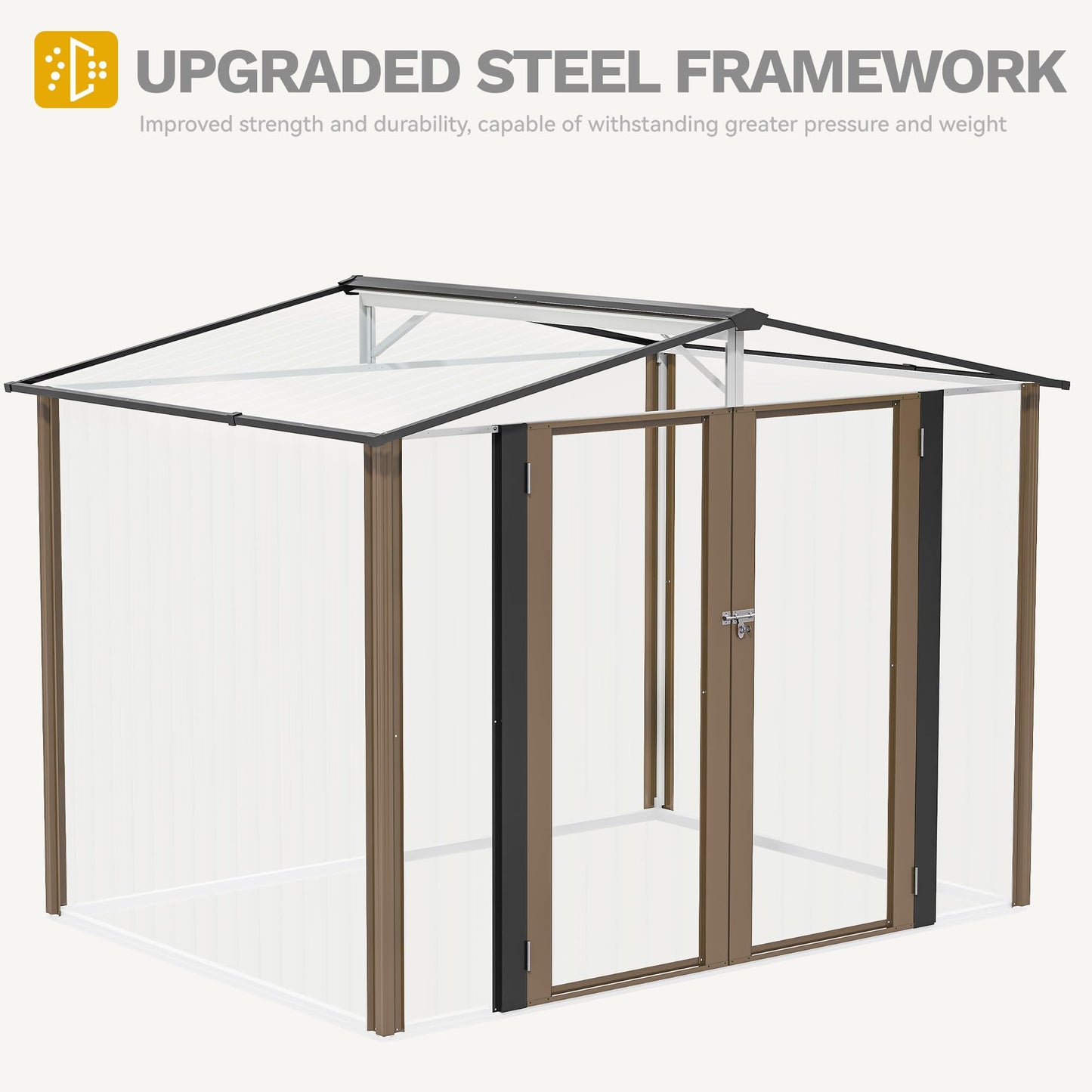 DWVO 8'x6' Large Metal Outdoor Storage Shed, Heavy Duty Tool Storage Sheds for Backyard Patio Lawn - Ideal for Bicycles, Garden Tools, and Lawn Equipment, Easy-to-Assemble, Brown