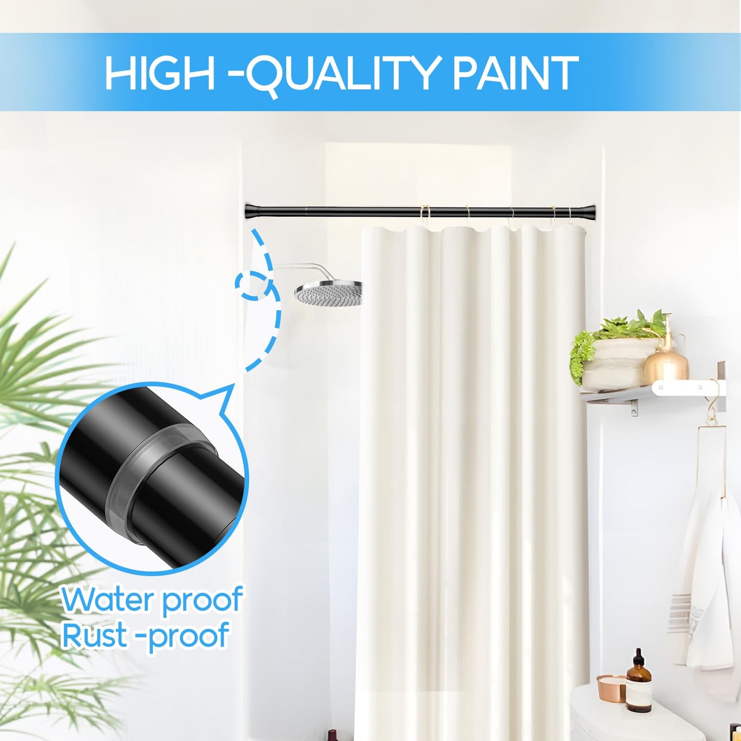 Zipglo Shower Curtain Rod 30 to 64 Inches 2Pack, Spring Tension Curtain Rod Black Tension Rods Spring Rods Expandable for Window, Wardrobe, Doorway, Kitchen