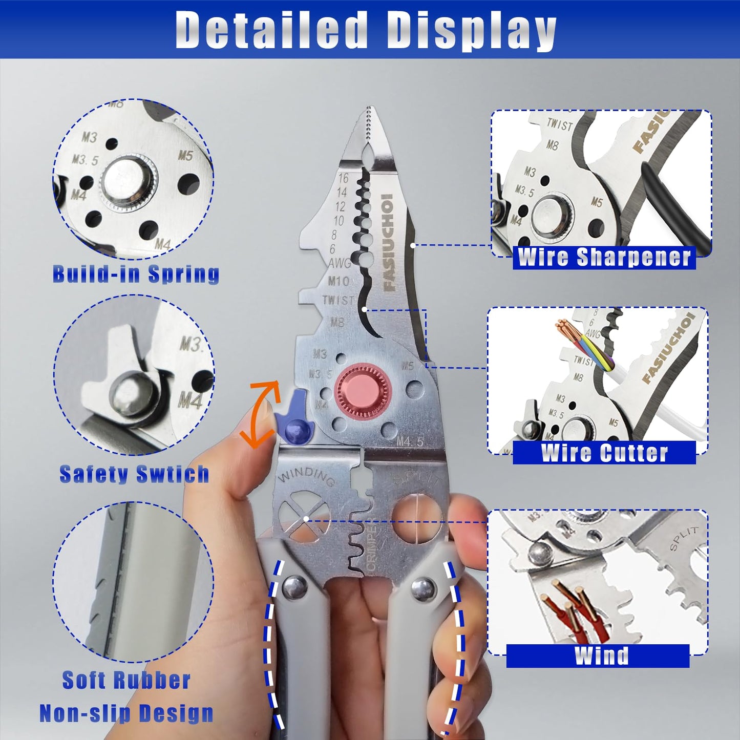 Multi-function Wire Stripper Tool Electrical, 9-in-1 Wire Cutter & Wire Crimping Tool, Adjustable AWG 6-16, Comfortable Grip and Refined Craftsmanship
