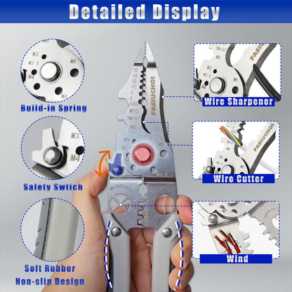 Multi-function Wire Stripper Tool Electrical, 9-in-1 Wire Cutter & Wire Crimping Tool, Adjustable AWG 6-16, Comfortable Grip and Refined Craftsmanship
