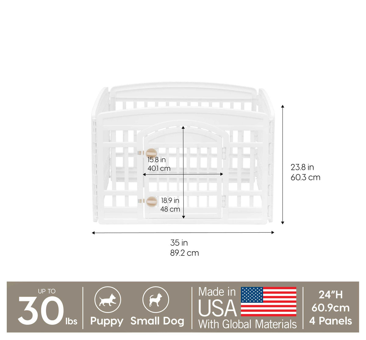 IRIS USA 24" 4-Panel Pet Dog Puppy Playpen with Door, for Puppies and Small Dogs, Keep Pets Secure, Easy Assemble, Fold It Down, Easy Storing, Customizable, White