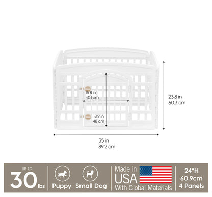 IRIS USA 24" 4-Panel Pet Dog Puppy Playpen with Door, for Puppies and Small Dogs, Keep Pets Secure, Easy Assemble, Fold It Down, Easy Storing, Customizable, White