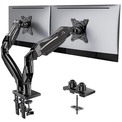 HUANUO Dual Monitor Stand, Fully Adjustable Monitor Desk Mount for 13–32″ Computer Screens, Full Motion VESA 75x75/100x100 with C-Clamp & Grommet Base, Each Arm Holds 4.4 to 19.8 lbs