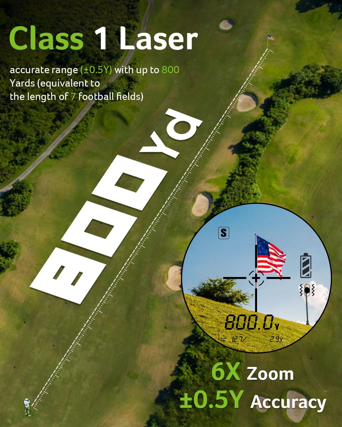 Acer Golf Rangefinder with Slope - 800Yards Range Finder for Hunting, 6X Magnification with Flag Pole Locking Vibration, Rechargeable Battery with Magnet Stripe Golf Accessories for Men, Gifts