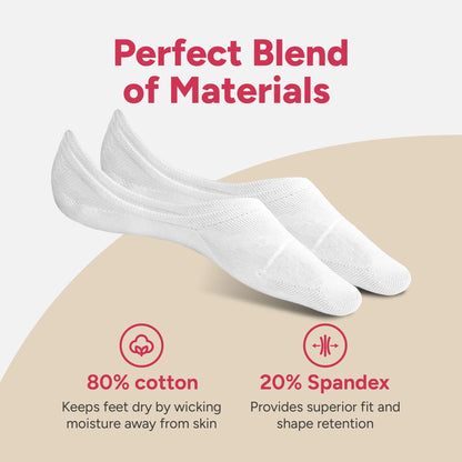 Eedor Women's No Show Socks, Comfy and Breathable Non-Slip, Low Cut Invisible Liner Socks for Casual and Formal Wear, Durable, Soft, Stretchable Fabric - 6 Pairs, Large, Size 8-10 - White