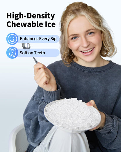 SenCre Nugget Ice Maker Countertop with Auto Water Refill, 42lbs/Day Stainless Steel Ice Machine with Pull-Out Drawer ＆ One-Click Self-Cleaning, Portable Ice Makers for Home/Kitchen/Office