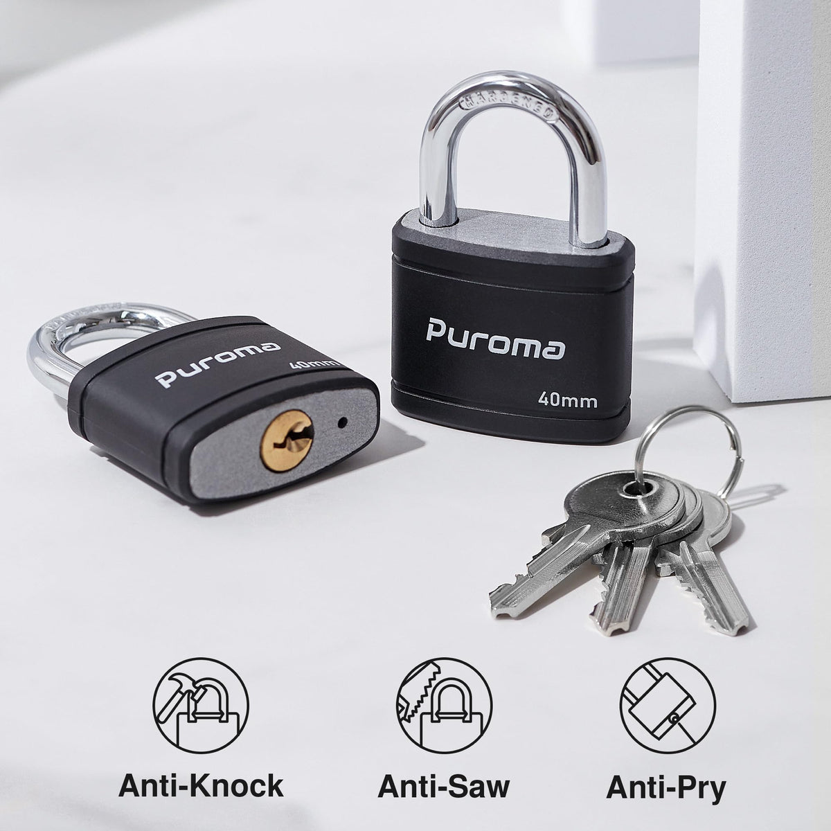 Puroma 4 Pack Keyed Padlock with 6 Keys Alike, 1.1 Inch Locker Lock 40mm Heavy-Duty Locks for Gate Fence Hasp Cabinet Toolbox School Gym Locker (Black)