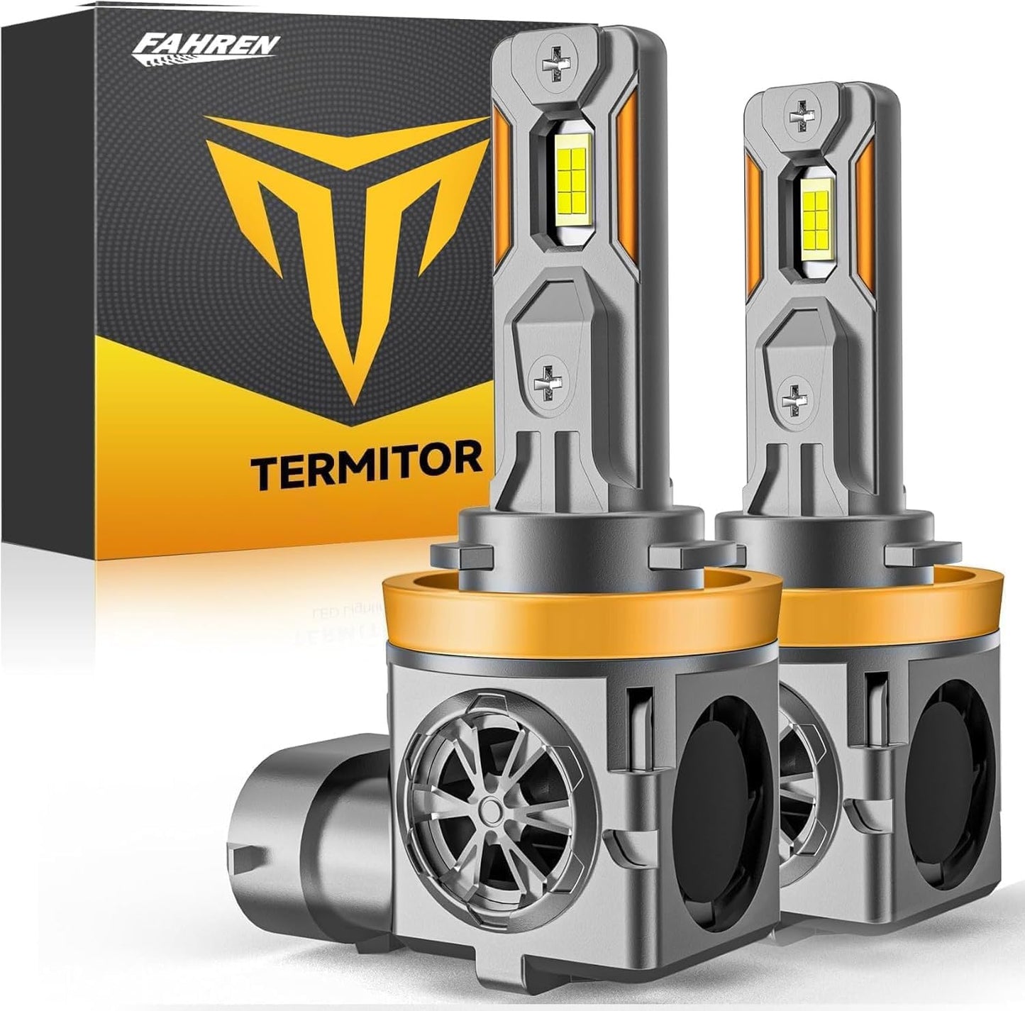 Termitor Upgraded H11/H9 Bulbs, 70,000LM 12X Super Brighter, 6500K Cool White, 1:1 Mini Halogen Size H11 H9 Fog/Driving Lights with Cooling Fan, Plug and Play, Pack of 2