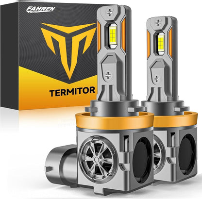 Termitor Upgraded H11/H9 Bulbs, 70,000LM 12X Super Brighter, 6500K Cool White, 1:1 Mini Halogen Size H11 H9 Fog/Driving Lights with Cooling Fan, Plug and Play, Pack of 2