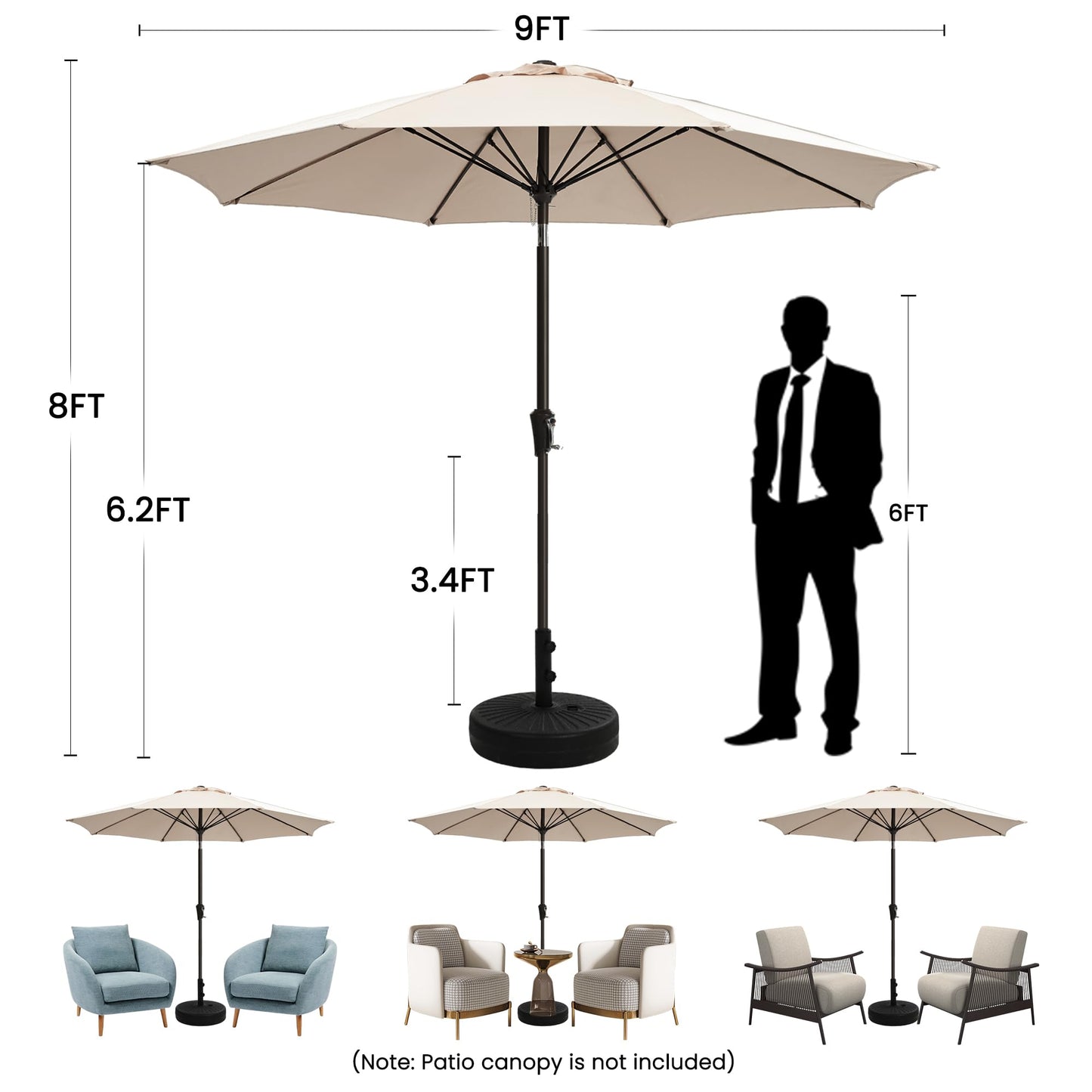 Ayge 9FT Large Outdoor Patio Umbrella Market Table Umbrella-UV Resistant, Easy Push Button Tilt and Crank, 8 Sturdy Fiberglass Ribs Heavy-Duty Pool Umbrella for Deck, Backyard,Garden, Yard,Blue