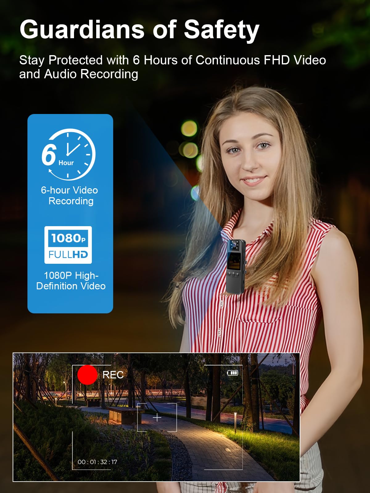 SPIKECAM Computer-Free Body Cameras with Audio and Video Recording, 6 Hrs 1080P Personal Small Bodycam with Photo, Night Vision, SOS Sound, Wearable Body Cam for Security, Running, Biking