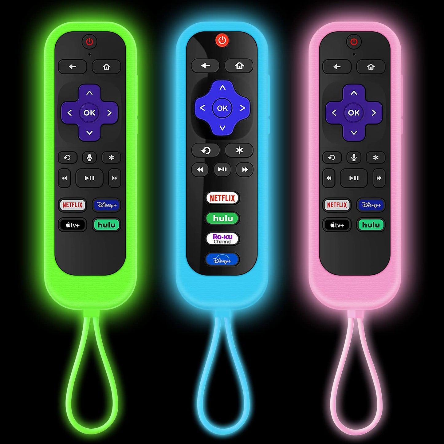 [3Pack] Climberer Remote Case Cover Compatible with TCL/Hisense roku TV |Sharp Roku TV | Roku Express 4K+，Glow in The Dark Makes it Easy to find