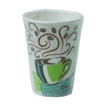 Dixie PerfecTouch 12 oz Paper Coffee Cups By GP PRO, Coffee Haze Design, 1000 Count (Individually Wrapped Disposable Cups), 5342CDWR