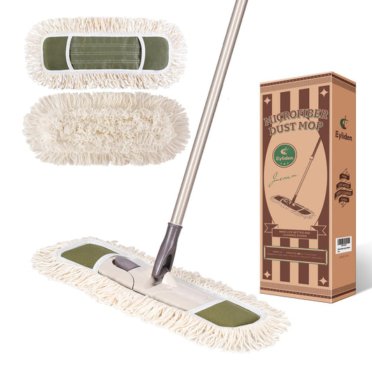 Eyliden Dust Mop with Reusable Washable Pads - One Touch Replacement, Height Adjustable Handle, Total 2 Mop Cloths, Wet Dry Mops for Floor Cleaning, Hardwood, Laminate, Tile Floor Push Dust Broom