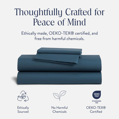Brooklinen Luxury Sateen 4 Piece Sheet Set - 100% Cotton Bed Sheets, Soft & Durable Twin Sheets Set in Abyss Blue, Oeko-TEX Certified Bedding Set, 1 Fitted Sheet, 1 Flat Sheet, 2 Pillowcases