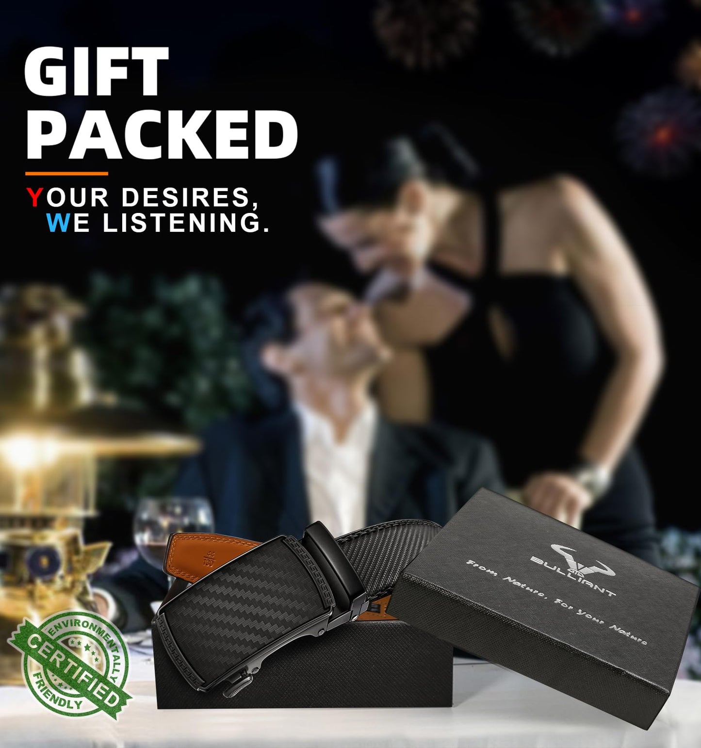 BULLIANT Men's Belt,Slide Ratchet Belt Adjsutable For Men Suit Casual Jeans Gift Boxed,Trim To Fit(Black,38"-44" Waist Adjustable)