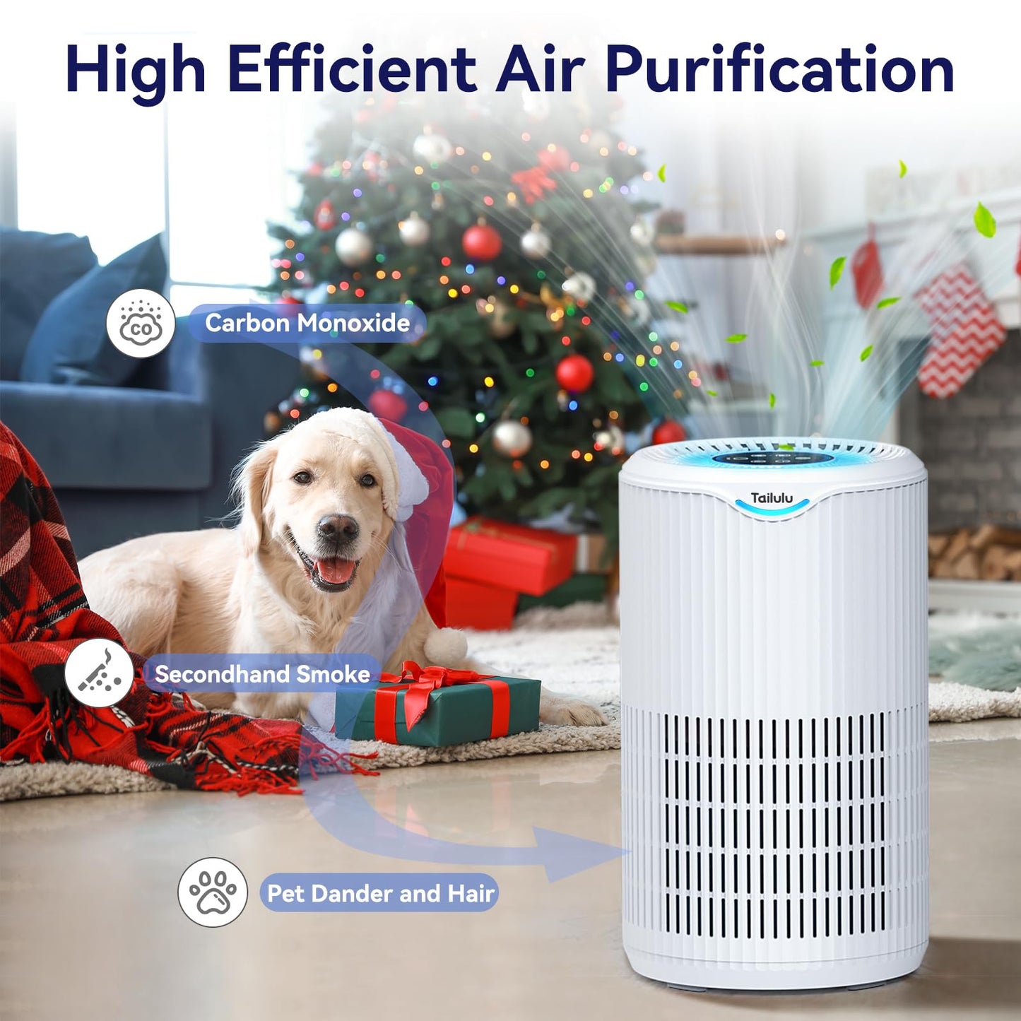 Air Purifiers for Home Large Room Up to 1680 Ft², Tailulu H13 HEPA Air Filter Cleaner, 360° Air Intake & Outlet,Smoke Dust Pollen,15dB Sleep Mode Air Purifiers for Bedroom Living Room, Kitchen, Office