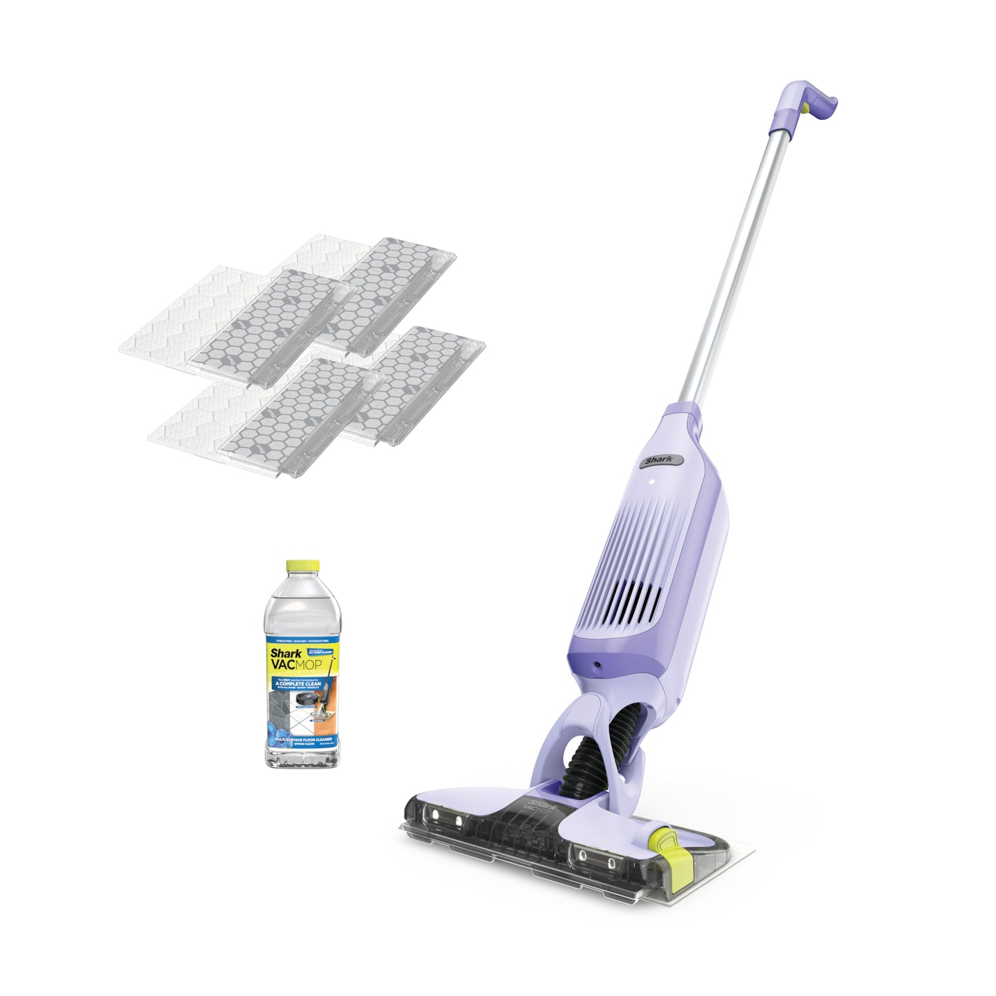 Shark VACMOP Cordless Hard Floor Cleaner, Vacuum and Spray Mop, Powerful Suction, Lightweight, LED Headlights, Includes 4 Disposable Pads, 12oz Multi-surface Cleaning Solution, Lavender, VM252PL