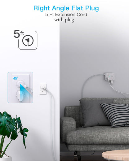 Surge Protector Power Strip - HANYCONY 8 Outlets 4 USB (2 USB C) Charging Ports, Multi Plug Outlet Extender, 5Ft Braided Extension Cord, Flat Plug Wall Mount Desk Charging Station for Home Office ETL