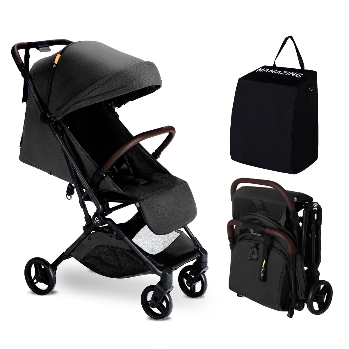 MAMAZING Lightweight Baby Travel Stroller with Carbon Fiber Frame, Compact & Airplane-Friendly, One-Handed Folding Design, 11.6 lbs, Perfect for Toddlers, Jet