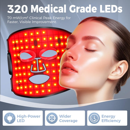 Lovsheme Red Light Therapy for Face – Wireless Red Light Therapy Mask LED Face Mask Light Therapy with 320 LEDs, 4 Modes, Skin Rejuvenation, Ideal Beauty Gift for Women & Men