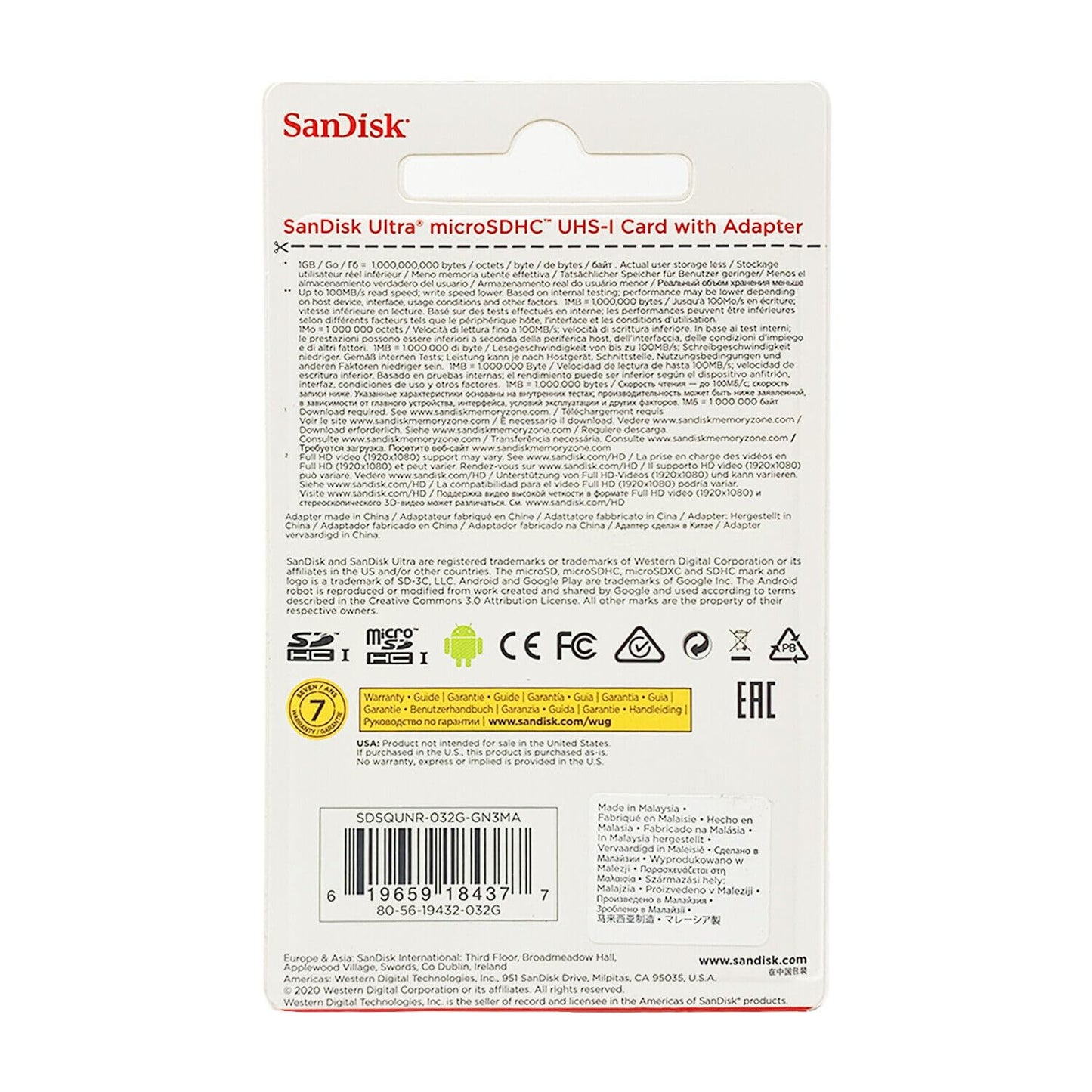 SanDisk 32GB 32G Ultra Micro SD HC Class 10 TF Flash SDHC Memory Card - SDSQUNB-032G-GN3MN